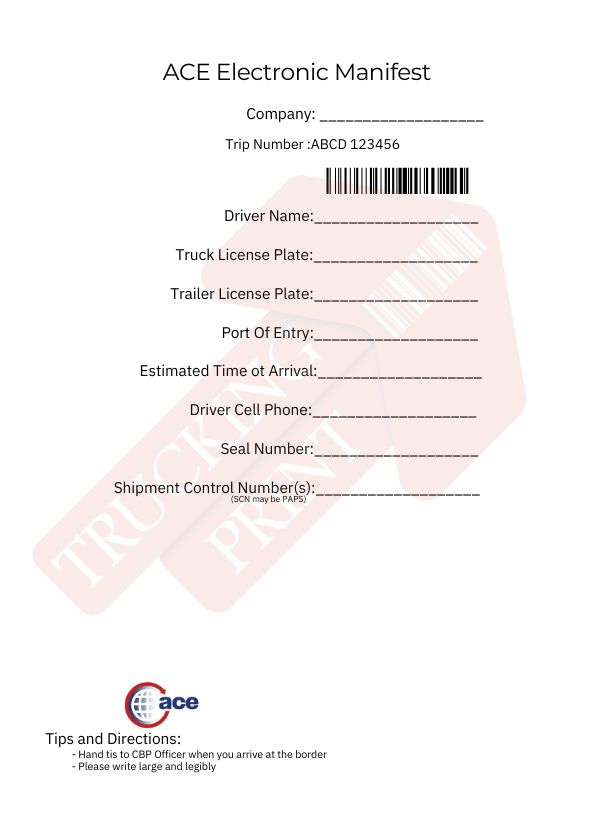 ACE eManifest Lead Sheets  (100 sheets per order)